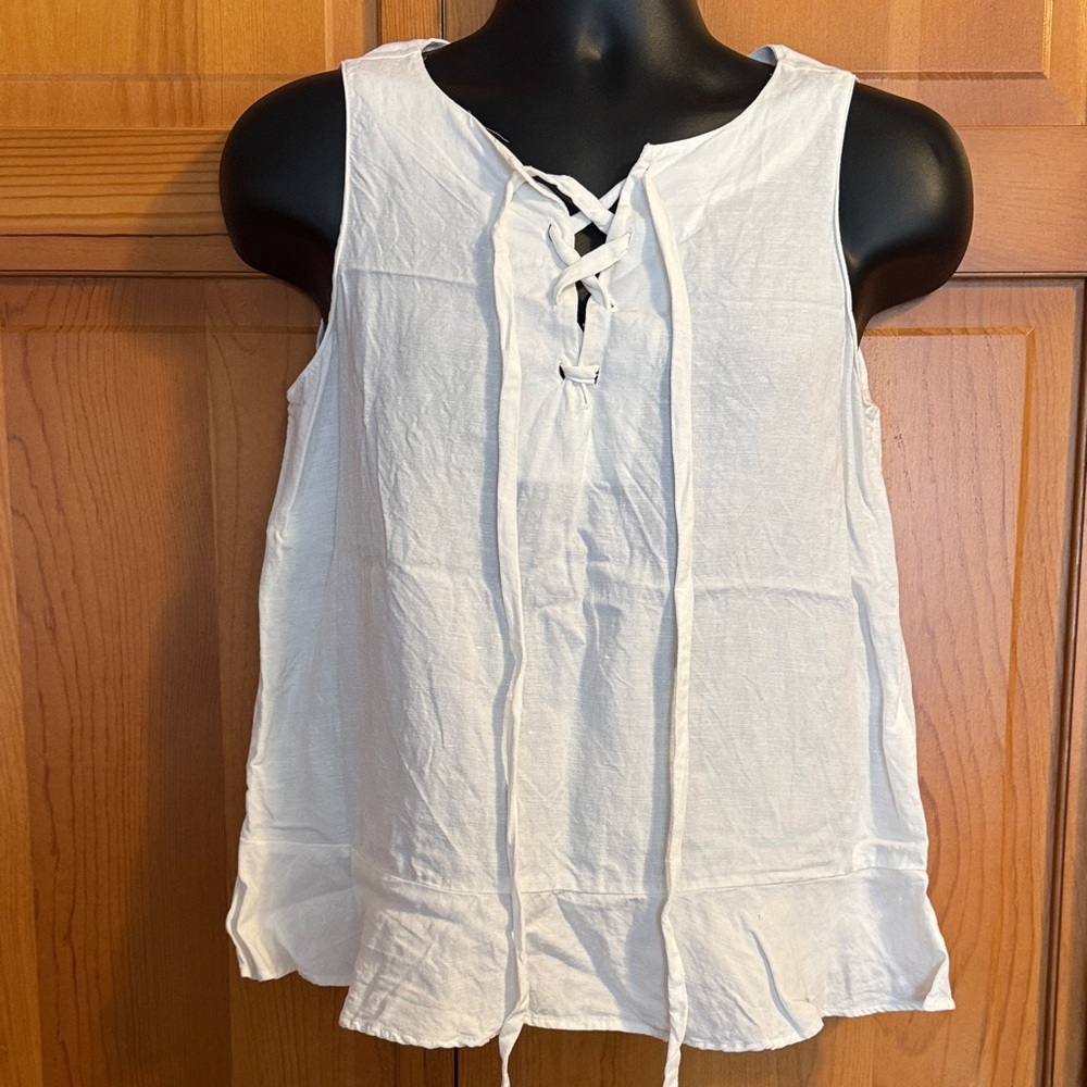 Ann Taylor White Lace-Up Blouse